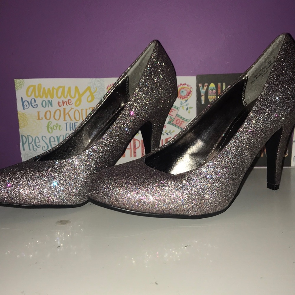 Sparkly pink/silver bamboo heels. OFFERS WELCOME